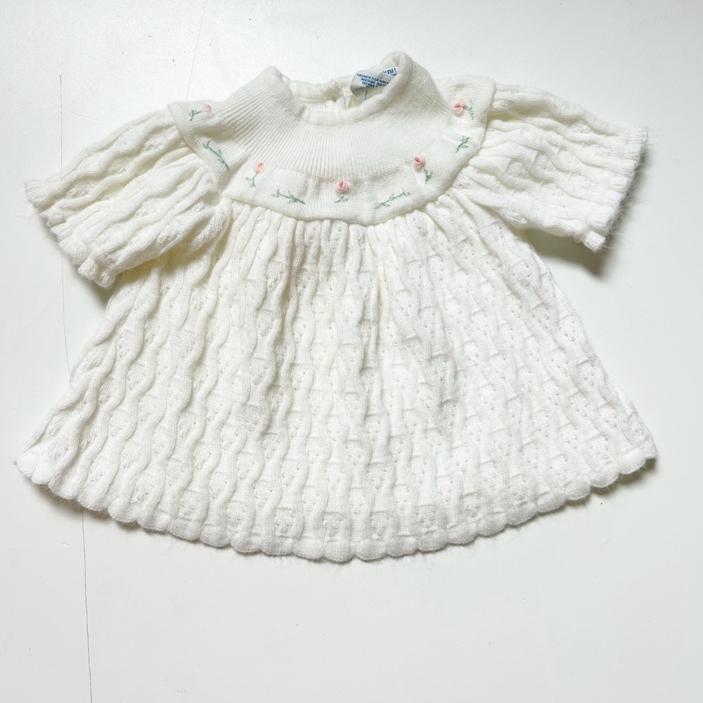 Vintage 80’s Ja-Nor knit Cream Floral Dress Size 9 month